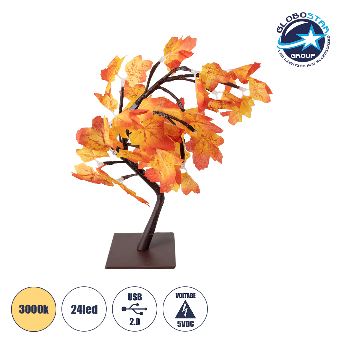 71586_1 GLOBOSTAR® TREEDECO 71586 Μοντέρνο Επιτραπέζιο Φωτιστικό Πορτατίφ LED 2W 100lm 200° DC 5V με USB 2.0 IP20 Θερμό Λευκό 2700K - Πορτοκαλί & Καφέ - Μ30 x Π30 x Υ41cm - 2 Χρόνια Εγγύηση - Image 1