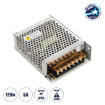 GLOBOSTAR® LUMIVOLT 73043 Τροφοδοτικό/Μετασχηματιστής PELV 120W 5A DC 24V IP20 - AC 220-240V σε DC 24V / Ρυθμιζόμενo από DC 22.5V έως DC 25.5V - Μ13 x Π10 x Υ4cm - 3 Χρόνια Εγγύηση