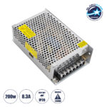 GLOBOSTAR® LUMIVOLT 73045 Τροφοδοτικό/Μετασχηματιστής PELV 200W 8.3A DC 24V IP20 - AC 220-240V σε DC 24V / Ρυθμιζόμενo από DC 22.5V έως DC 25.5V - Μ20 x Π10 x Υ4.2cm - 3 Χρόνια Εγγύηση