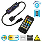 GLOBOSTAR® CCTCONTROLLER 73356 Σετ Dimmer / Controller με RF Ασύρματο Χειριστήριο με 2 x 3A 72W Κανάλια DC 12-24V 6A 144W Max IP20 - RF2.4Ghz - Μ8.3 x Π8.3 x Υ3.2cm - 2 Χρόνια Εγγύηση