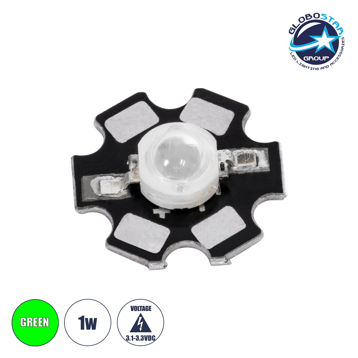 73749_1 GloboStar® 73749 High Power Star LED - Υψηλής Ισχύος Star LED 1W DC 3.2V Πράσινο Φ2 x Υ0.6cm - 2 Χρόνια Εγγύηση - Image 1