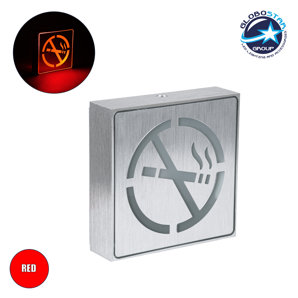 75500_1 GloboStar® SENSATI 75652 Φωτιστικό Τοίχου Ένδειξης NO SMOKING LED 1W AC 220-240V IP20 - Σώμα Αλουμινίου - Μ11 x Π11 x Υ3cm - Κόκκινο - Image 1