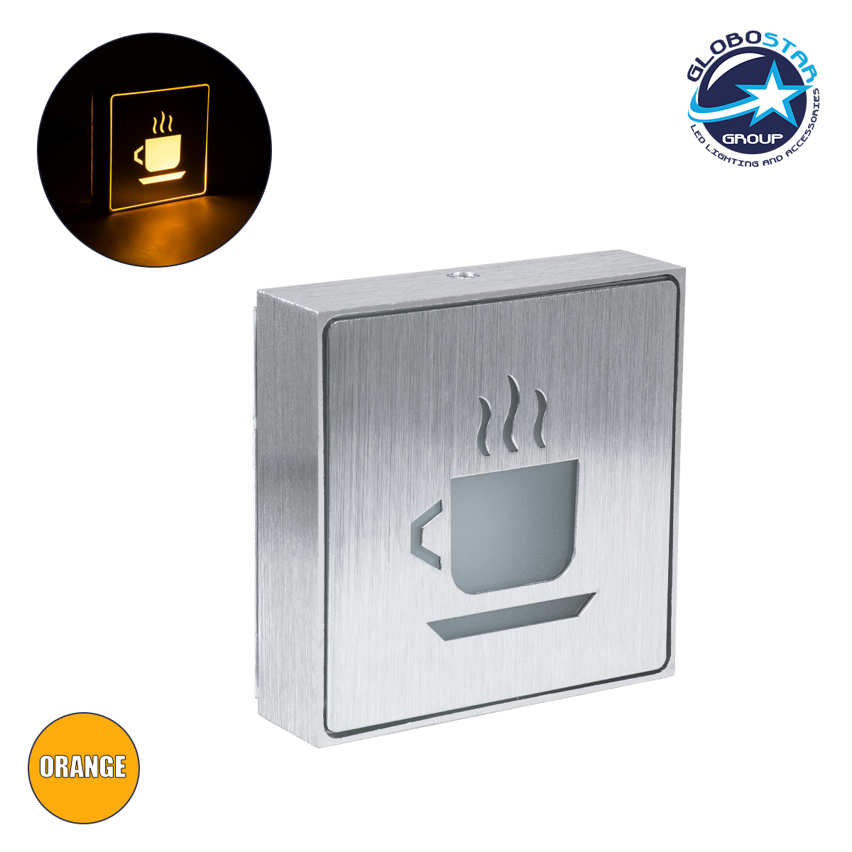 75501_1 GloboStar® SENSATI 75661 Φωτιστικό Τοίχου Ένδειξης HOT COFFEE LED 1W AC 220-240V IP20 - Σώμα Αλουμινίου - Μ11 x Π11 x Υ3cm - Πορτοκαλί - Image 1