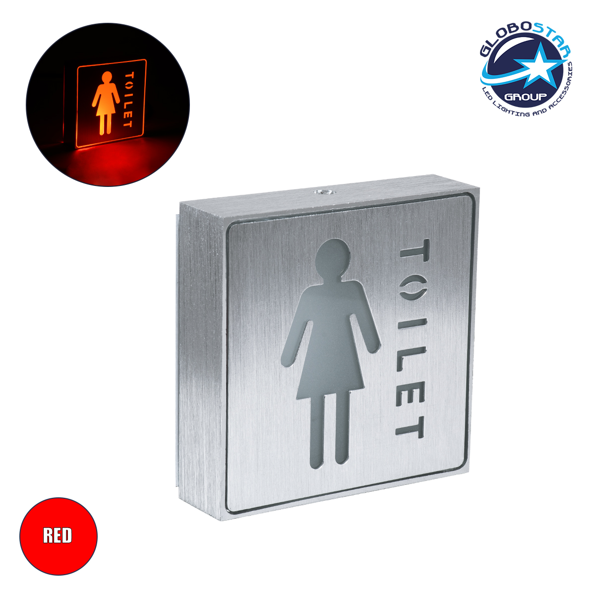 75502_1 GloboStar® SENSATI 75655 Φωτιστικό Τοίχου Ένδειξης TOILET WOMAN LED 1W AC 220-240V IP20 - Σώμα Αλουμινίου - Μ11 x Π11 x Υ3cm - Κόκκινο - Image 1