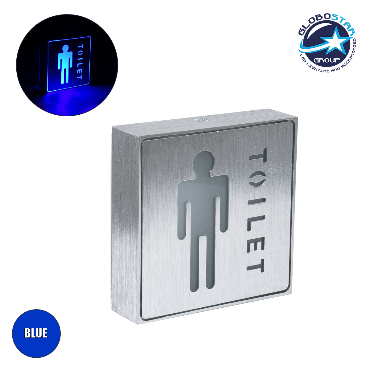 75503_1 GloboStar® SENSATI 75654 Φωτιστικό Τοίχου Ένδειξης TOILET MAN LED 1W AC 220-240V IP20 - Σώμα Αλουμινίου - Μ11 x Π11 x Υ3cm - Μπλε - Image 1