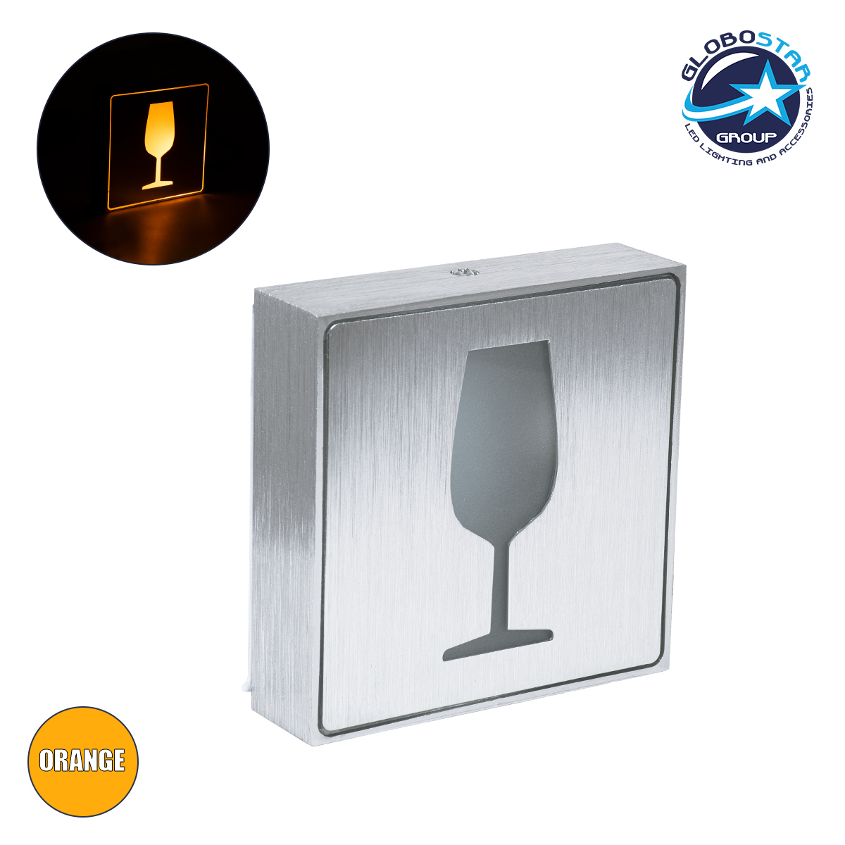 75507_1 GloboStar® SENSATI 75662 Φωτιστικό Τοίχου Ένδειξης GLASS OF WINE LED 1W AC 220-240V IP20 - Σώμα Αλουμινίου - Μ11 x Π11 x Υ3cm - Πορτοκαλί - Image 1