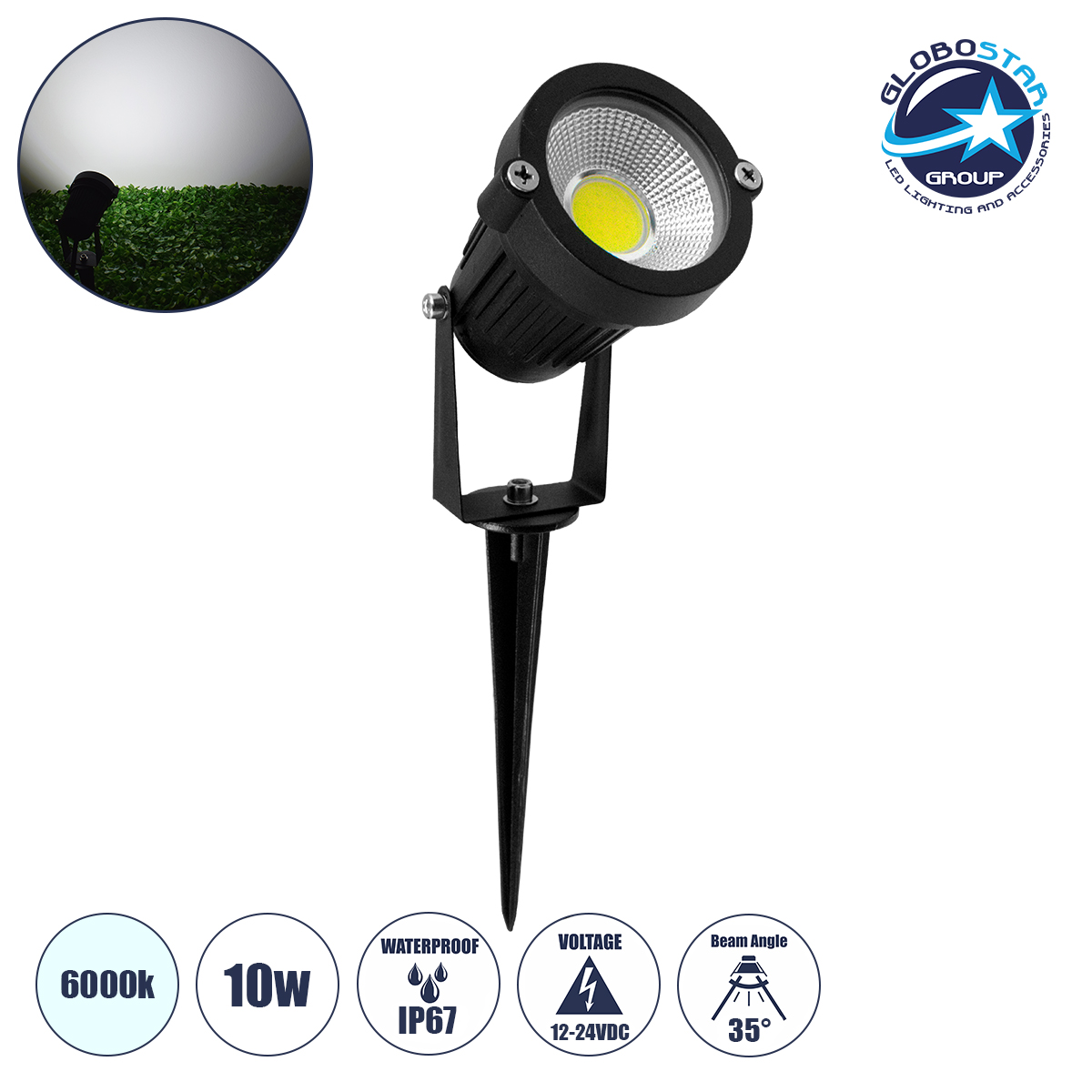 75581_1 GLOBOSTAR® TREECOBO 75581 Φωτιστικό Σποτ για Φυτά - Δέντρα με Βάση Κήπου / Καρφωτό LED 10W 1200lm 35° DC 12-24V Αδιάβροχο IP67 Ψυχρό Λευκό 6000K Dimmable - Bridgelux COB Chip - Μαύρο - Μ6 x Π6 x Υ12.5cm - 2 Χρόνια Εγγύηση - Image 1