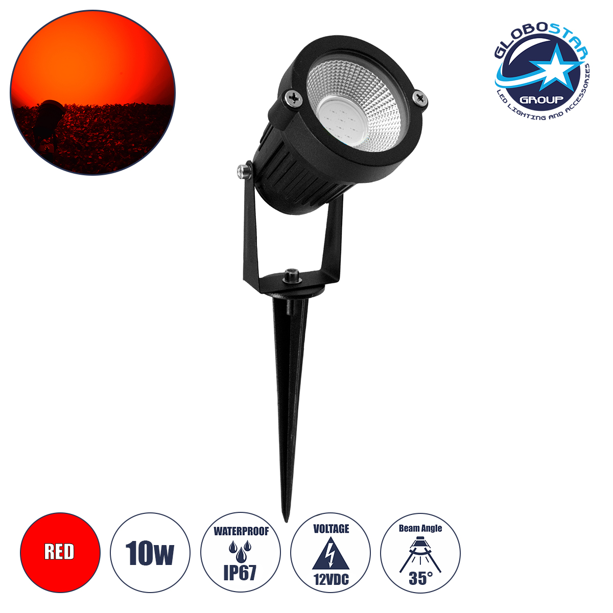 75585_1 GLOBOSTAR® TREECOBO 75585 Φωτιστικό Σποτ για Φυτά - Δέντρα με Βάση Κήπου / Καρφωτό LED 10W 800lm 35° DC 12V Αδιάβροχο IP67 Κόκκινο Dimmable - Bridgelux COB Chip - Μαύρο - Μ6 x Π6 x Υ12.5cm - 2 Χρόνια Εγγύηση - Image 1