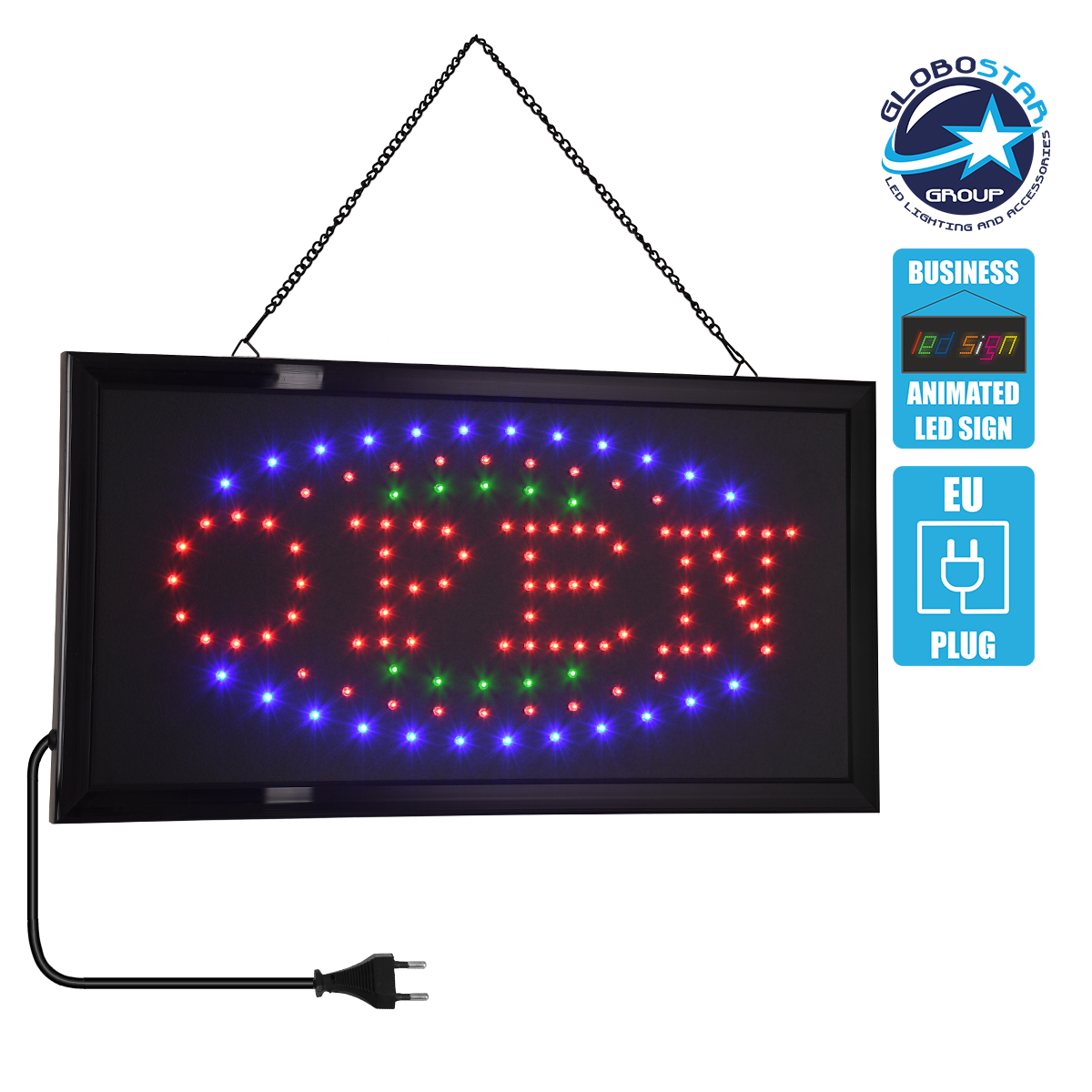 75681_1 GLOBOSTAR® SIGN 75681 Διακοσμητικό Φωτιστικό Τοίχου Ένδειξης / Σήμανσης "OPEN" LED 5W 150lm 120° AC 220-240V IP20 Πολύχρωμο - Μαύρο - Μ48 x Π25 x Υ2cm - 2 Χρόνια Εγγύηση - Image 1