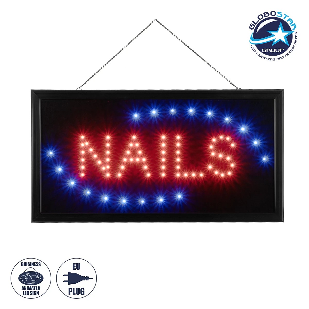 75692_1 GLOBOSTAR® SIGN 75692 Διακοσμητικό Φωτιστικό Τοίχου Ένδειξης / Σήμανσης "NAILS" LED 5W 150lm 35° AC 220-240V IP20 Πολύχρωμο - Μαύρο - Μ48 x Π2 x Υ25cm - 2 Χρόνια Εγγύηση - Image 1