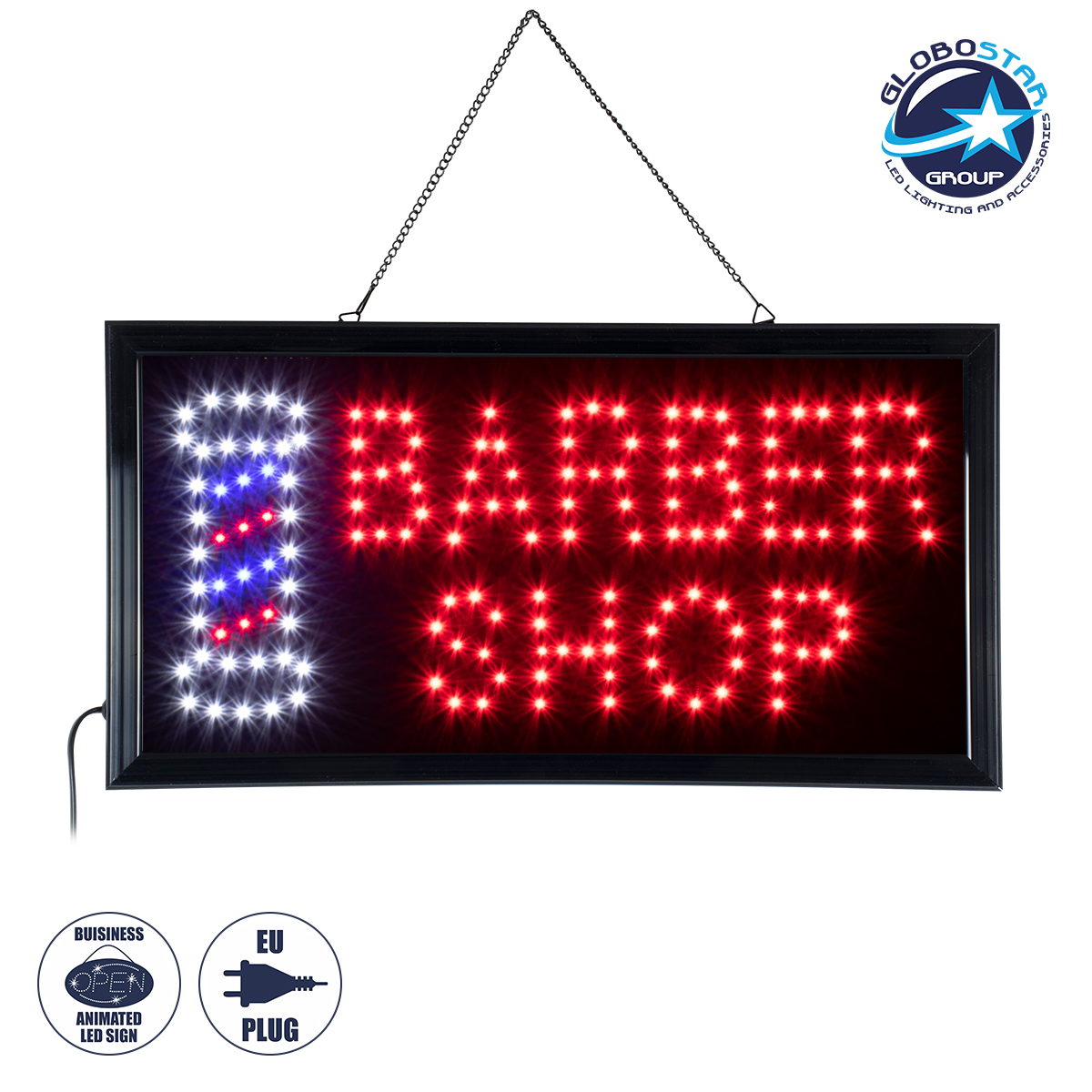 75693_1 GLOBOSTAR® SIGN 75693 Διακοσμητικό Φωτιστικό Τοίχου Ένδειξης / Σήμανσης "BARBER SHOP" LED 5W 150lm 120° AC 220-240V IP20 Πολύχρωμο - Μαύρο - Μ48 x Π25 x Υ2cm - 2 Χρόνια Εγγύηση - Image 1