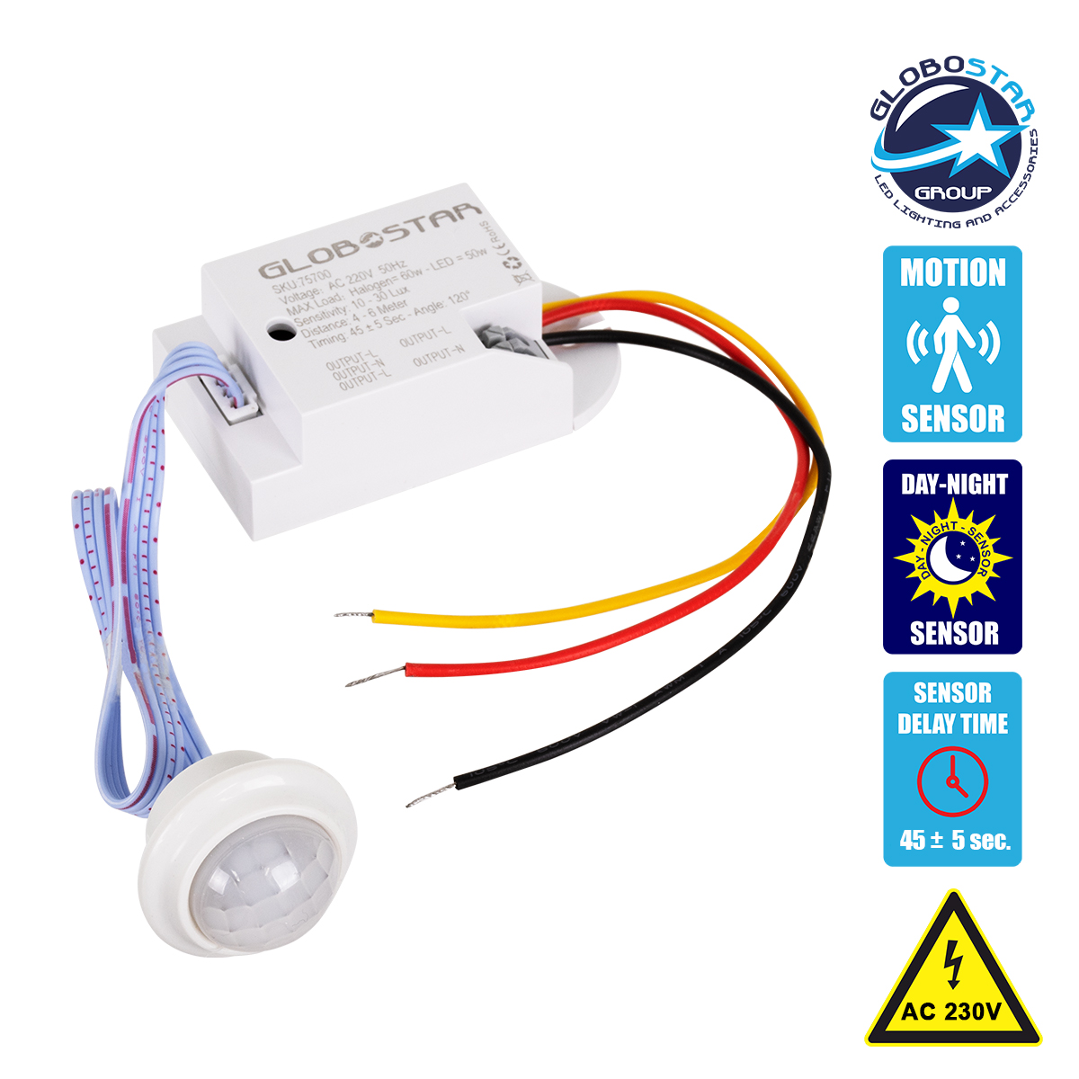 75700_01 GLOBOSTAR® SENSORE 75700 Χωνευτός Ανιχνευτής PIR / Αισθητήρας Κίνησης 360° AC 220-240V 0.2A 50W Max IP20 - Μ7 x Π3.7 x Υ3.3cm - 2 Χρόνια Εγγύηση - Image 1