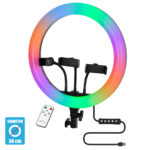 GloboStar® 75803 Professional Digital Ring Light Φ36cm LED SMD 50W 5000lm 180° DC 5V με Καλώδιο Τροφοδοσίας USB - Ενσωματωμένο και Ασύρματο Χειριστήριο RF 2.4Ghz Εναλλαγής Χρωμάτων & 3 Βάσεις Τηλεφώνου - Πολύχρωμο RGBW+WW Dimmable - Image 2
