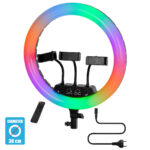 GloboStar® 75804 Professional Digital Ring Light Φ36cm LED SMD 50W 5000lm 180° AC 230V με Καλώδιο Τροφοδοσίας Πρίζας - Ασύρματο Χειριστήριο RF 2.4Ghz Εναλλαγής Χρωμάτων & 3 Βάσεις Τηλεφώνου - Πολύχρωμο RGBW+WW Dimmable - Image 2