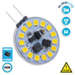 GLOBOSTAR® G4SIDE 76105 Λάμπα G4 LED 3W 330lm 120° DC 12-24V IP20 Φυσικό Λευκό 4500K Dimmable - Sanan SMD Chip - Side Pin - Μ2.9 x Π2.9 x Υ0.8cm - 2 Χρόνια Εγγύηση