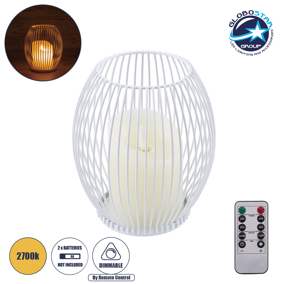 76490_1 GloboStar® CANDLE 76490 Διακοσμητικό Realistic Κερί με LED Εφέ Κινούμενης Φλόγας - Μπαταρίας 2 x AA (Δεν Συμπεριλαμβάνονται) & Ασύρματο Χειριστήριο IR Θερμό Λευκό 2700K Dimmable Λευκό Φ14 x Υ16cm - Image 1