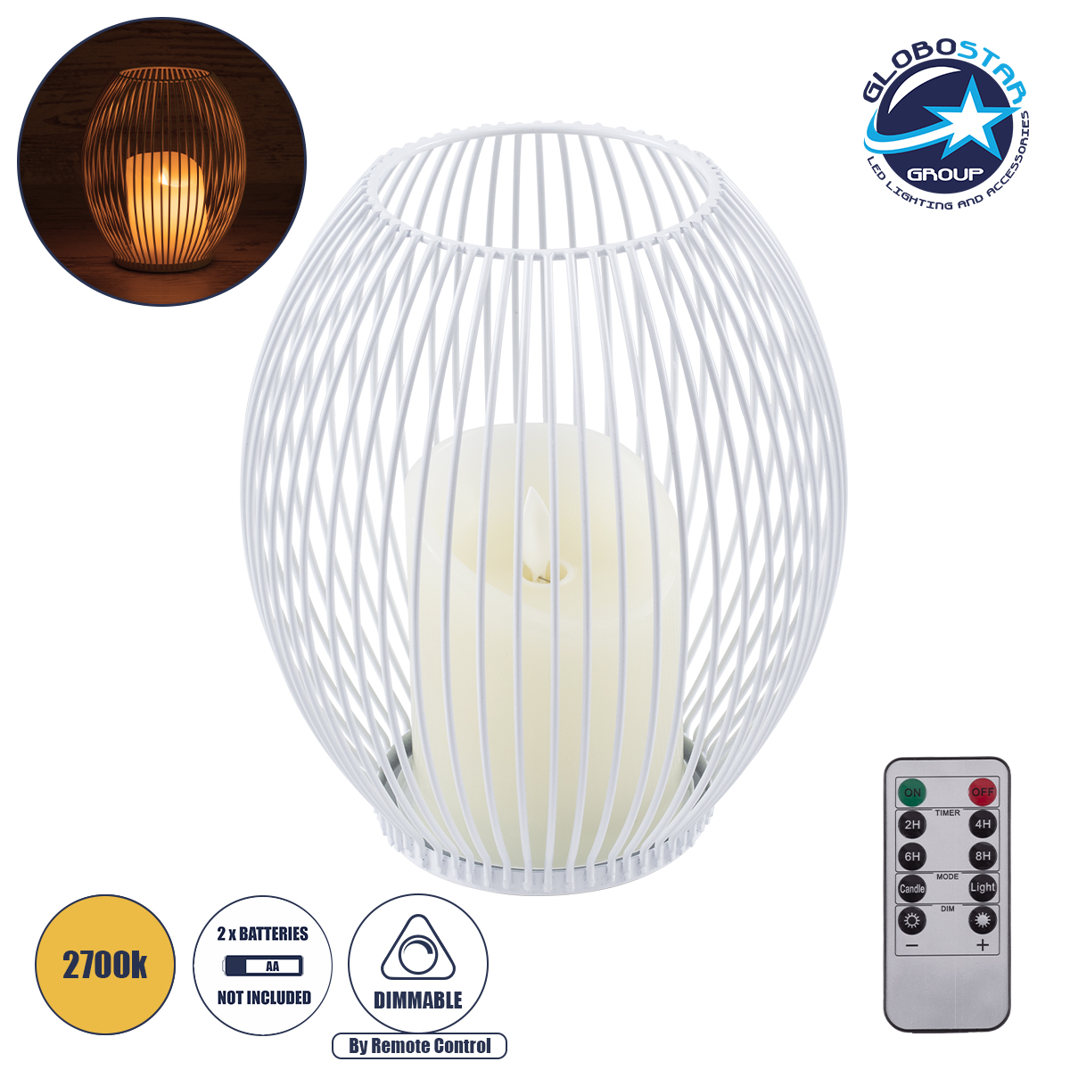 76491_1 GloboStar® CANDLE 76491 Διακοσμητικό Realistic Κερί με LED Εφέ Κινούμενης Φλόγας - Μπαταρίας 2 x AA (Δεν Συμπεριλαμβάνονται) & Ασύρματο Χειριστήριο IR Θερμό Λευκό 2700K Dimmable Λευκό Φ16 x Υ18cm - Image 1