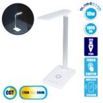GLOBOSTAR® ONO 76532 Μοντέρνο Επιτραπέζιο Φωτιστικό Γραφείου με Ασύρματη Φόρτιση 10W 2A LED 3.5W 350lm 90° DC 5V με USB-C IP20 Ρυθμιζόμενο Λευκό CCT με Αφή 2700K/4500K/6000K Dimmable - Sanan SMD Chip - Λευκό - Μ18 x Π12 x Υ36cm - 2 Χρόνια Εγγύηση