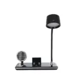 GLOBOSTAR® OLDY 76563 Μοντέρνο Επιτραπέζιο Φωτιστικό Γραφείου με Ασύρματη Φόρτιση 15W 3A, 5W Bluetooth Ηχείο & Ψηφιακό Ρολόι LED 3W 300lm 120° DC 5V με USB-C IP20 Ρυθμιζόμενο Λευκό CCT με Αφή 2700K/4500K/6000K Dimmable - Sanan SMD Chip - Μαύρο - Μ13 x Π25 x Υ43cm - 2 Χρόνια Εγγύηση - Image 3