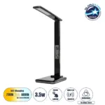 GLOBOSTAR® ZENTIME 76564 Μοντέρνο Επιτραπέζιο Φωτιστικό Γραφείου με Ασύρματη Φόρτιση 10W 2A & Ψηφιακό Ρολόι LED 3.5W 350lm 120° DC 5V με USB-C IP20 Ρυθμιζόμενο Λευκό CCT με Αφή 2700K/4500K/6000K Dimmable - Sanan SMD Chip - Μαύρο - Μ18 x Π12 x Υ40cm - 2 Χρόνια Εγγύηση