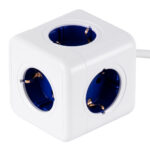 GloboStar® TRAVEL PowerCube PRO Certified 79646 Πολύπριζο 5 Θέσεων με 1.5m Kαλώδιο - 5 Πρίζες Ασφαλείας Childproof EU Schuko AC 220-240V Μ7.5 x Π11.5 x Υ7.5 - Λευκό με Μπλε - Max Load 3680W/16A - Image 2