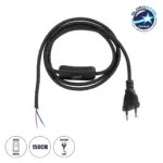 GLOBOSTAR® WHIP 77669 Μοντέρνο DIY Υφασμάτινο Καλώδιο με Διακόπτη On/Off AC 220-240V IP20 - Μαύρο - Μ140 x Π2.7 x Υ1.9cm