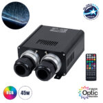 GloboStar® 78566 Μηχανή Οπτικής Ίνας Διπλής Κεφαλής - Fiber Optic Light Machine Double Head LED 45W AC 220-240V με Ασύρματο Χειριστήριο RF 2.4Ghz Μ16 x Π26 x Υ8.5cm RGB - 2 Years Warranty