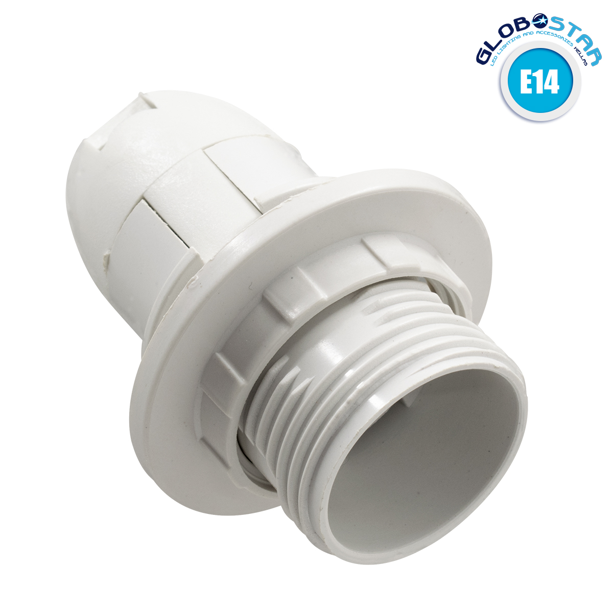 78962_11 GLOBOSTAR® LAMPHOLDER 78962 Ντουί E14 με Ροδέλα IP20 Λευκό - Μ4.5 x Π4.5 x Υ5.6cm - Image 1