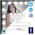 GLOBOSTAR® MIRRORPEARLS 79047 Μοντέρνο Φωτιστικό Γιρλάντα Καθρέπτη Μακιγιάζ με USB 5.0 LED 8W 800lm 260° DC 5V Αδιάβροχο IP54 Ρυθμιζόμενο Λευκό CCT με Ενσωματωμένο Χειριστήριο από 2700K έως 6000K Dimmable - Sanan SMD Chip - Λευκό - Μ200 x Π4.5 x Υ4.9cm - Πακέτο 10 Τεμαχίων - 3 Χρόνια Εγγύηση
