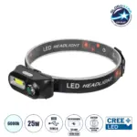 GLOBOSTAR® HEADLAMP 79066 Φακός Κεφαλής με Αισθητήρα Hand Swipe LED 25W 2500lm 60° DC 5V με USB-C για Επαναφορτιζόμενη Μπαταρία Li-ion 3.7V 1x18650 Αδιάβροχο IP54 Ψυχρό Λευκό 6000K - CREE COB Chip - Μ8.5 x Π4 x Υ4cm - 2 Χρόνια Εγγύηση