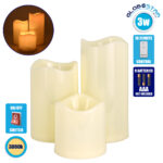 GloboStar® 79552 ΣΕΤ 3 Διακοσμητικών Realistic Κεριών με LED - Μπαταρίας & Ασύρματο Χειριστήριο IR Θερμό Λευκό 3000K