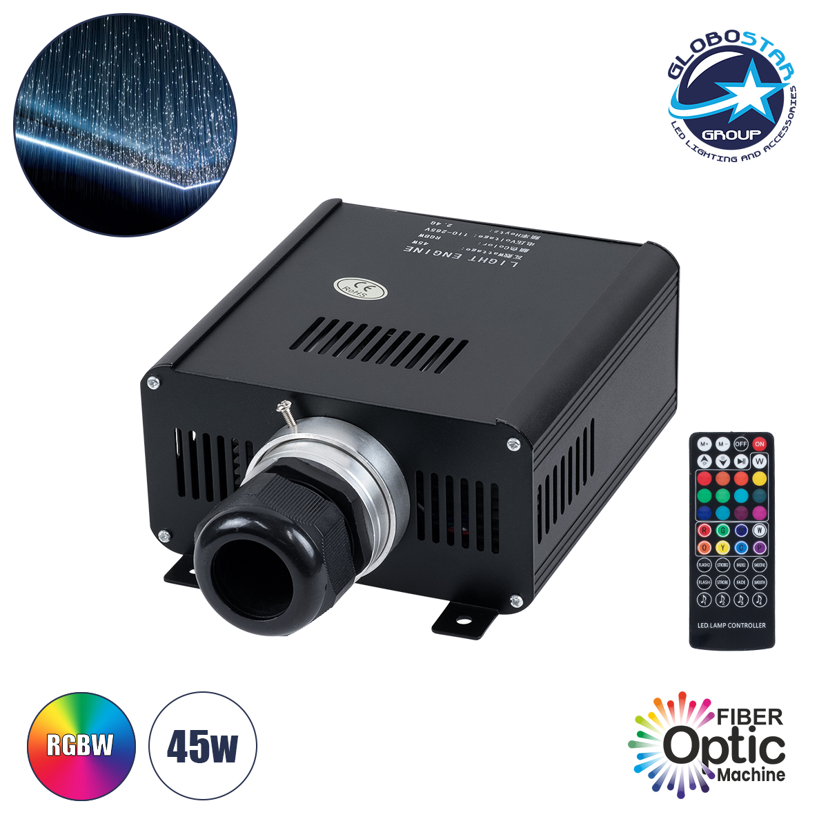 79612_1 GLOBOSTAR® LUMOFIBRA 79612 Σύστημα Οπτικής Ίνας με RF Ασύρματο Χειριστήριο LED 45W 4500lm 1° AC 220-240V IP20 Πολύχρωμο RGBW - Μ14 x Π26 x Υ8.5cm - 2 Χρόνια Εγγύηση - Image 1