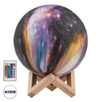 GloboStar® MOON 79617 Επιτραπέζιο Φωτιστικό Πορτατίφ LED 6W 360lm 360° DC 5V IP20 RGB Dimmable Πολύχρωμο Πλαστικό με Μπεζ Ξύλο - Μ20 x Π20 x Υ25cm - 2 Xρόνια Εγγύηση - Image 2