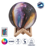 GloboStar® MOON 79617 Επιτραπέζιο Φωτιστικό Πορτατίφ LED 6W 360lm 360° DC 5V IP20 RGB Dimmable Πολύχρωμο Πλαστικό με Μπεζ Ξύλο - Μ20 x Π20 x Υ25cm - 2 Xρόνια Εγγύηση