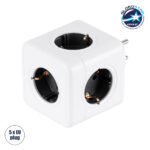 GLOBOSTAR® POWERCUBE 79627 Πολύπριζο 5 Θέσεων με 5 x EU Schuko Πρίζες Ασφαλείας Childproof AC 220-240V 3680W/16A Max Load IP20 - Λευκό & Γκρι - Μ7.5 x Π11.5 x Υ7.5cm