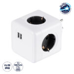 GLOBOSTAR® POWERCUBE 79633 Πολύπριζο 6 Θέσεων με 2 x Πρίζες DC 5V USB 2.0 & 4 x EU Schuko Πρίζες Ασφαλείας Childproof AC 220-240V 3680W/16A Max Load IP20 - Λευκό & Γκρι - Μ7.5 x Π11.5 x Υ7.5cm