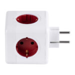 GloboStar® TRAVEL PowerCube PRO Certified 79634 Πολύπριζο 6 Θέσεων με 4 Πρίζες Ασφαλείας Childproof EU Schuko AC 220-240V & 2 Πρίζες USB Max 2.1A/DC 5V Μ7.5 x Π11.5 x Υ7.5 - Λευκό με Κόκκινο - Max Load 3680W/16A - Image 3