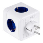 GloboStar® TRAVEL PowerCube PRO Certified 79638 Πολύπριζο 6 Θέσεων με 4 Πρίζες Ασφαλείας Childproof EU Schuko AC 220-240V & 2 Πρίζες USB Max 2.1A/DC 5V Μ7.5 x Π11.5 x Υ7.5 - Λευκό με Μπλε - Max Load 3680W/16A - Image 4