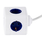 GloboStar® TRAVEL PowerCube PRO Certified 79646 Πολύπριζο 5 Θέσεων με 1.5m Kαλώδιο - 5 Πρίζες Ασφαλείας Childproof EU Schuko AC 220-240V Μ7.5 x Π11.5 x Υ7.5 - Λευκό με Μπλε - Max Load 3680W/16A - Image 3