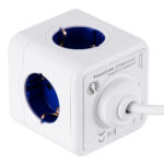 GloboStar® TRAVEL PowerCube PRO Certified 79646 Πολύπριζο 5 Θέσεων με 1.5m Kαλώδιο - 5 Πρίζες Ασφαλείας Childproof EU Schuko AC 220-240V Μ7.5 x Π11.5 x Υ7.5 - Λευκό με Μπλε - Max Load 3680W/16A - Image 4