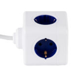 GloboStar® TRAVEL PowerCube PRO Certified 79646 Πολύπριζο 5 Θέσεων με 1.5m Kαλώδιο - 5 Πρίζες Ασφαλείας Childproof EU Schuko AC 220-240V Μ7.5 x Π11.5 x Υ7.5 - Λευκό με Μπλε - Max Load 3680W/16A - Image 6