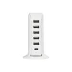 GLOBOSTAR® CHARGER 79704 Πολυφορτιστής DC 5V με 5 x USB 2.0 & 1 x USB-C 30W 6A AC 220-240V IP20 - Λευκό - Μ8 x Π6.5 x Υ11.5cm - Image 4
