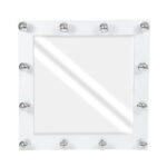 GloboStar® MAKEUP MIRROR-80x80-4 Μοντέρνος Καθρέπτης Μακιγιάζ με Πλαίσιο Φυσικού Ξύλου με Διακόπτη On/Off 12 x E27 AC220-240V - Μ80 x Π7 x Υ80cm - Λευκή Λάκα - Image 3