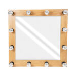 GloboStar® MAKEUP MIRROR-80x80-1 Μοντέρνος Καθρέπτης Μακιγιάζ με Πλαίσιο Φυσικού Ξύλου με Διακόπτη On/Off 12 x E27 AC220-240V - Μ80 x Π7 x Υ80cm - Μπεζ Δρυς - Image 3