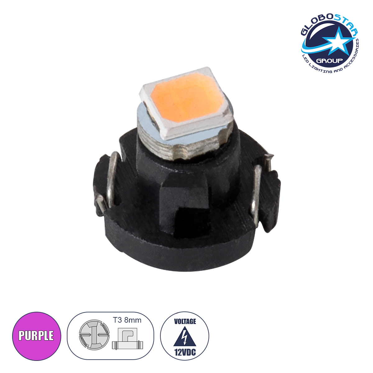 81007_1 GloboStar® T3 81007 Λάμπα Αυτοκινήτου LED 1xSMD1210 0.2W 30lm 120° DC 12V IP20 Μ0.8 x Π0.8 x Υ0.7mm Μωβ - Image 1