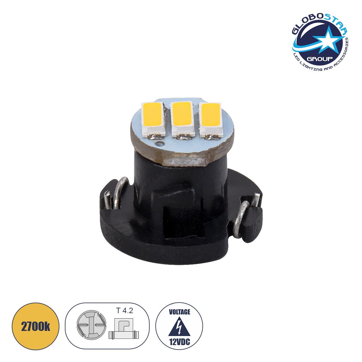 81009_1 GloboStar® T4.2 81009 Λάμπα Αυτοκινήτου LED 3xSMD4014 0.6W 120lm 120° DC 12V IP20 Μ1 x Π1 x Υ0.8cm Θερμό Λευκό 3000K - Image 1