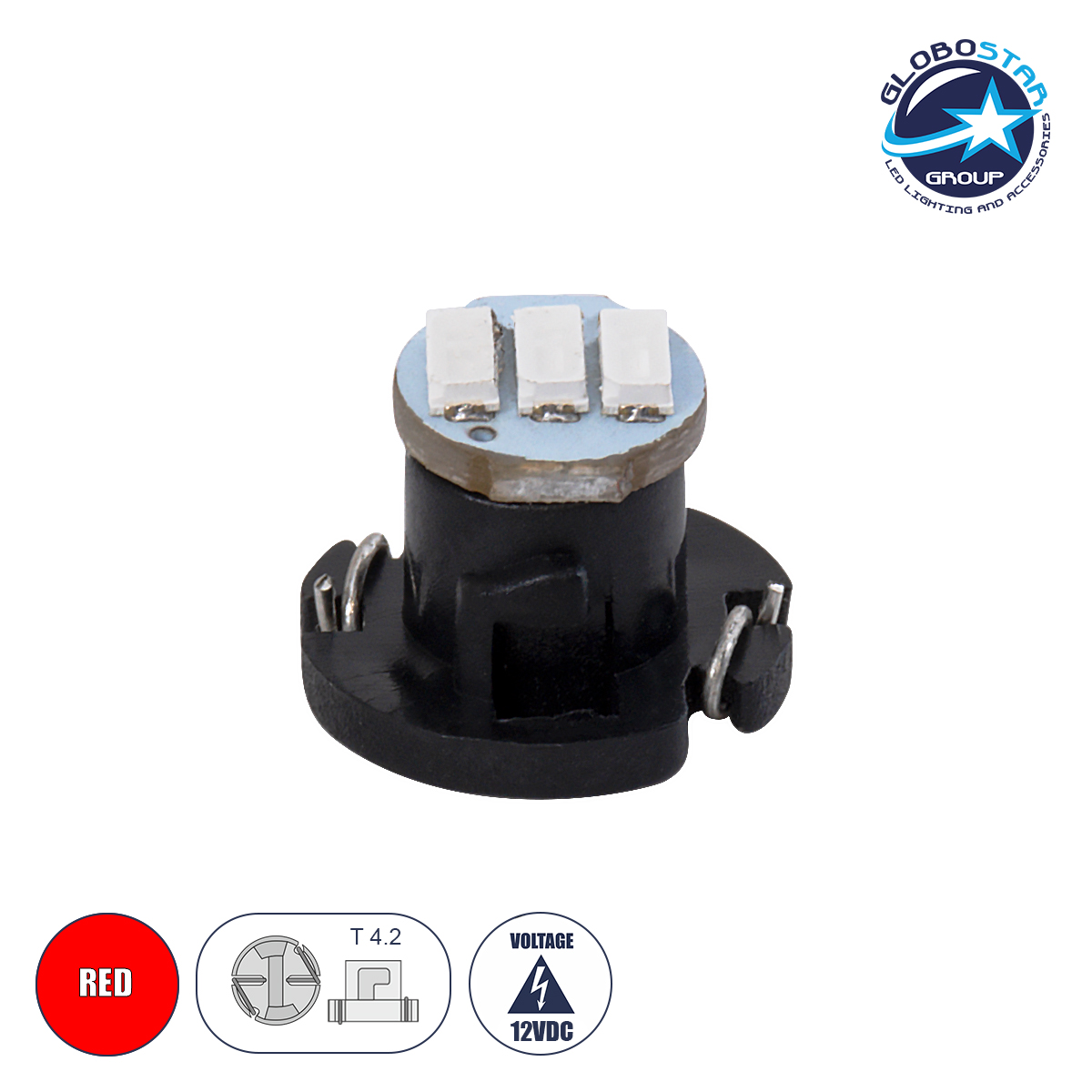 81010_1 GloboStar® T4.2 81010 Λάμπα Αυτοκινήτου LED 3xSMD4014 0.6W 120lm 120° DC 12V IP20 Μ1 x Π1 x Υ0.8cm Κόκκινο - Image 1