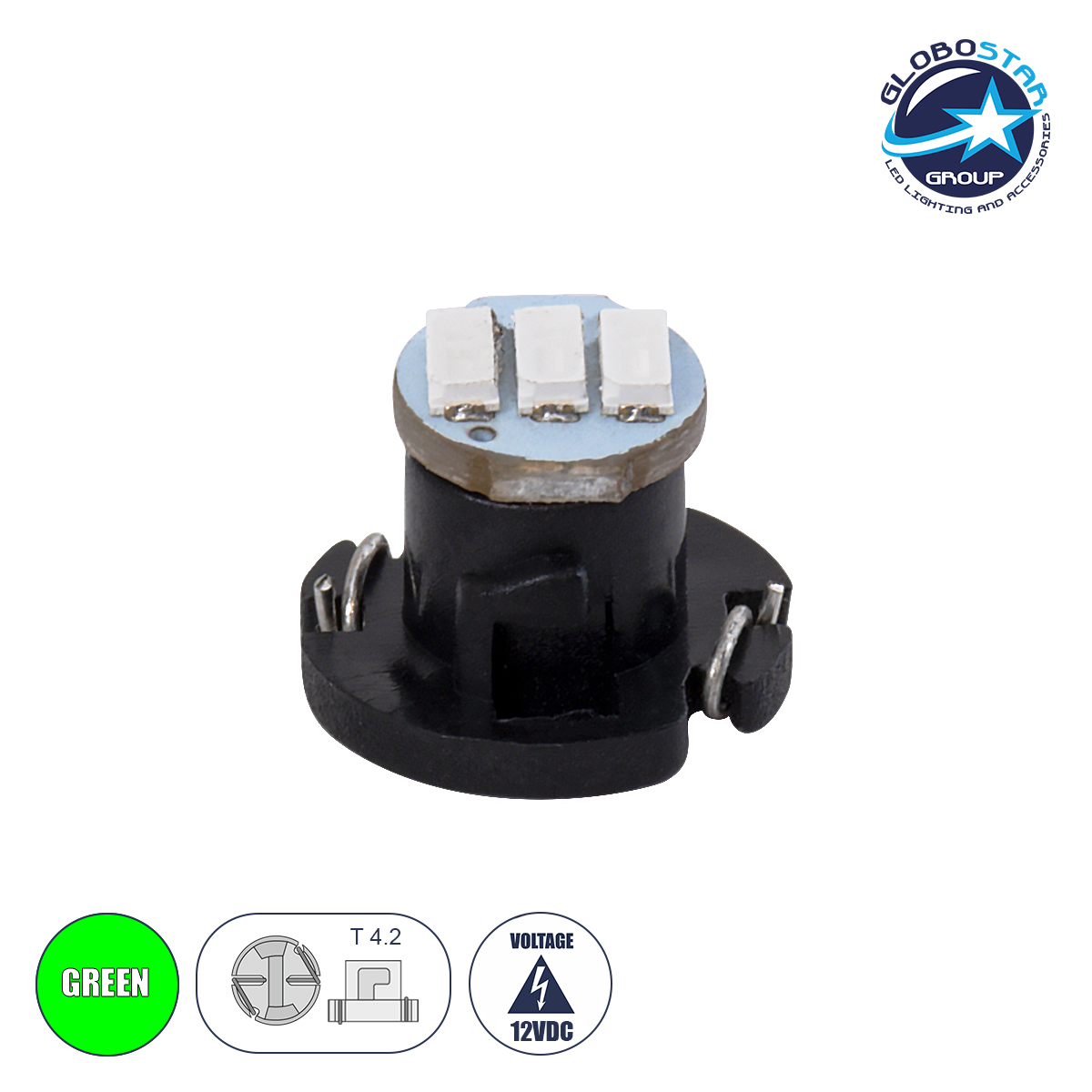81011_1 GloboStar® T4.2 81011 Λάμπα Αυτοκινήτου LED 3xSMD4014 0.6W 120lm 120° DC 12V IP20 Μ1 x Π1 x Υ0.8cm Πράσινο - Image 1