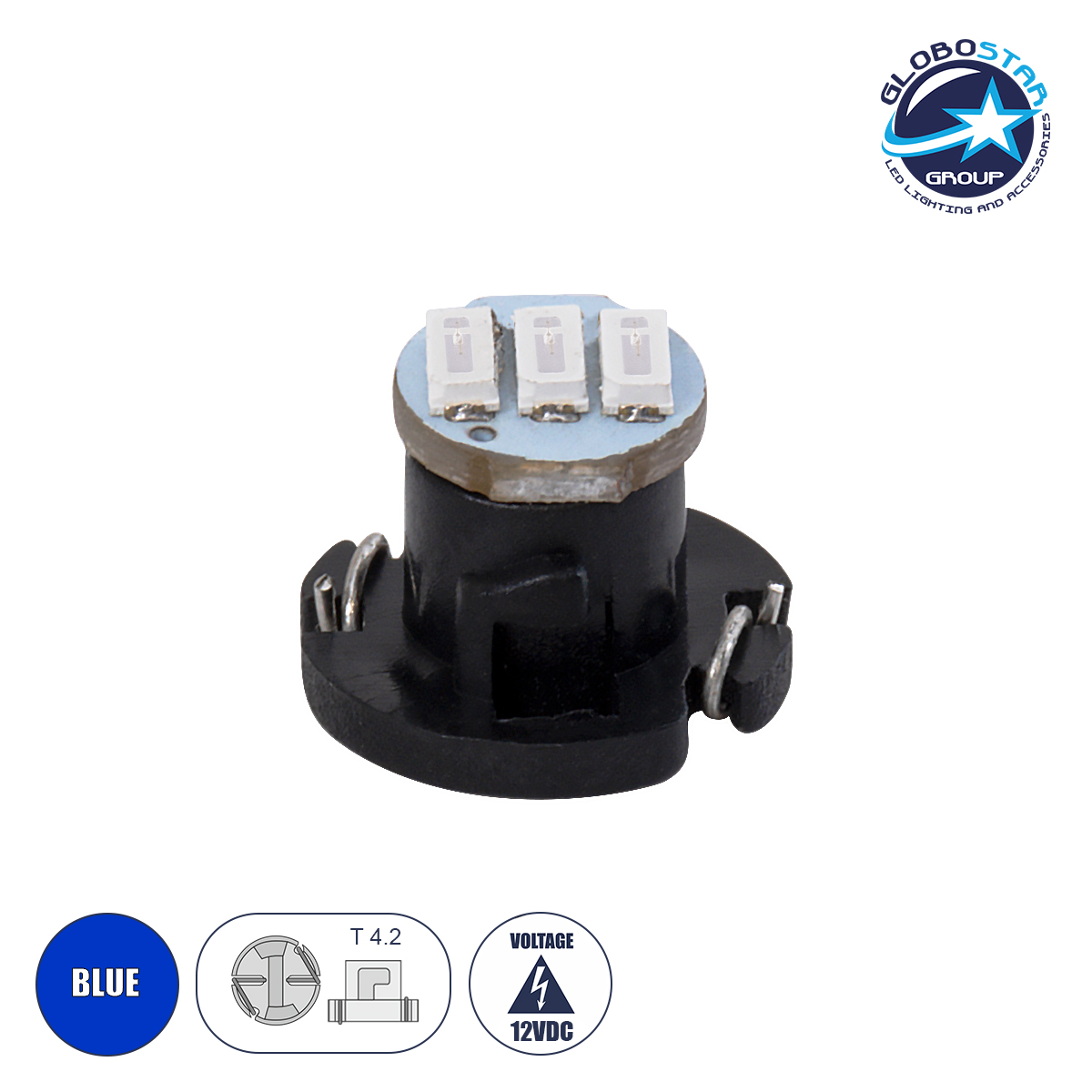 81012_1 GloboStar® T4.2 81012 Λάμπα Αυτοκινήτου LED 3xSMD4014 0.18W 28lm 120° DC 12V IP20 Μ1 x Π1 x Υ0.8cm Μπλε - Image 1