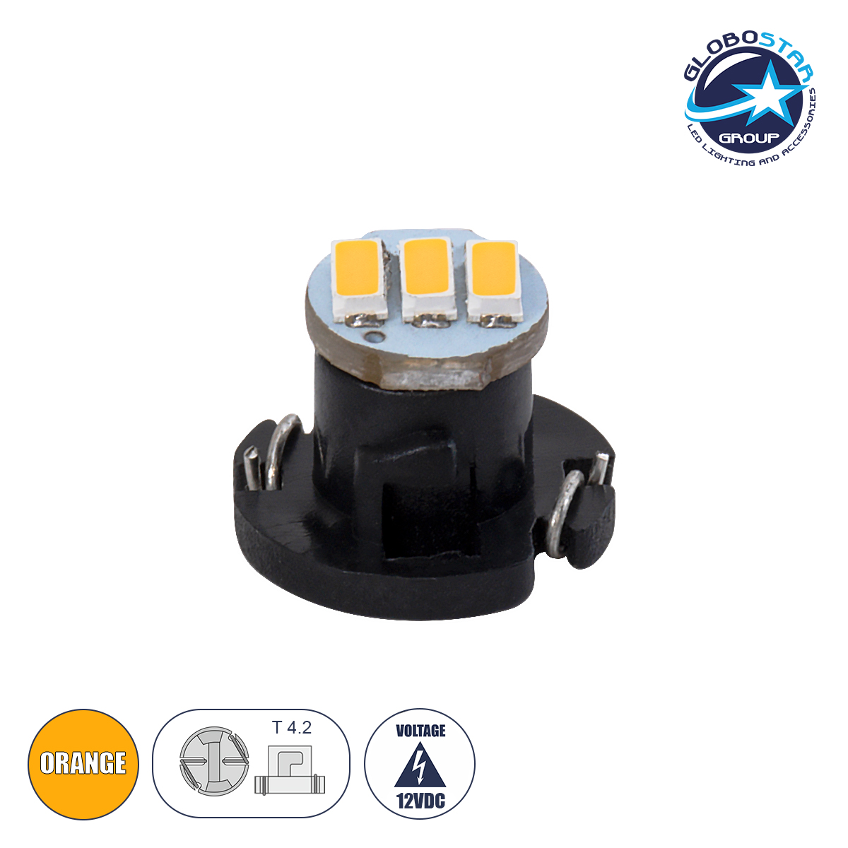 81013_1 GloboStar® T4.2 81013 Λάμπα Αυτοκινήτου LED 3xSMD4014 0.6W 120lm 120° DC 12V IP20 Μ1 x Π1 x Υ0.8cm Πορτοκαλί - Image 1
